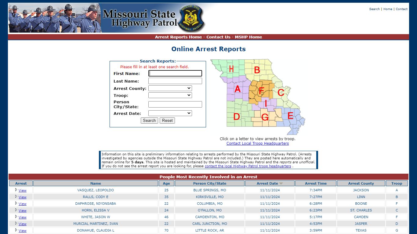 Arrest Reports - Missouri State Highway Patrol